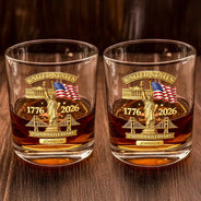 America 250th,Independence Day,Gift For Men,Gift For Yourself,Proud,Custom Text - 3D Effect 250th Anniversary - Personalized Whiskey Glass