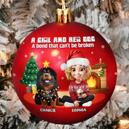 Pet Lovers,Pet Mom,Pet Dad,Dog Lovers,Dog Mom,Dog Dad,Christmas,Happy - 3D Effect A Girl And Her Dog - Personalized Ball Ornament