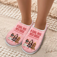 Pet Lovers,Pet Mom,Pet Dad,Dog Lovers,Dog Mom,Dog Dad,Happy,Christmas - 3D Effect A Girl And Her Dog - Personalized Fluffy Slippers