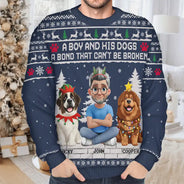 Pet Lovers,Pet Mom,Pet Dad,Dog Lovers,Dog Mom,Dog Dad,Christmas,Happy, - 3D Effect A Girl And Her Dog - Personalized Unisex Ugly Sweater