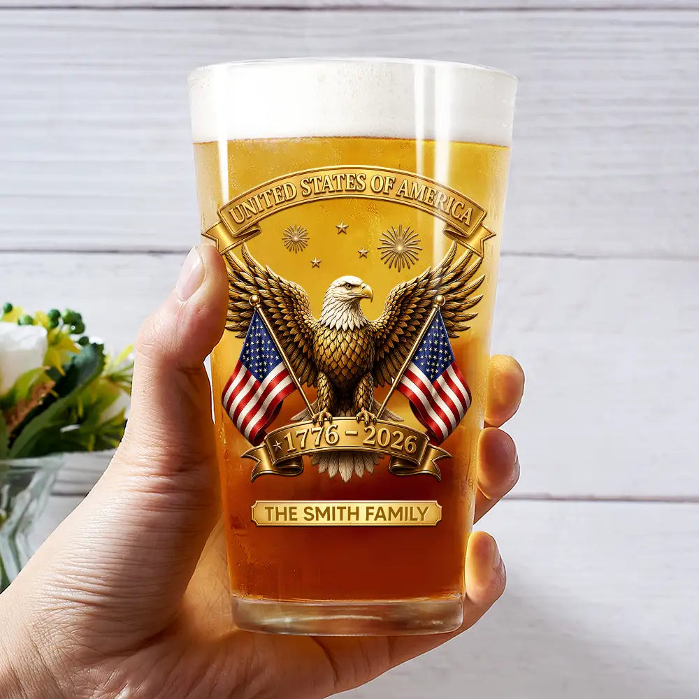 America 250th, Independence Day, Gift For Yourself, Proud, Custom Text - 3D Effect America 250th Anniversary - Personalized Beer Glass