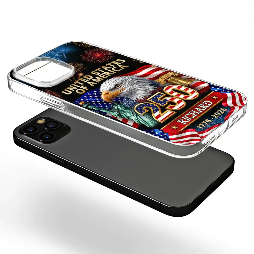 America 250th,Independence Day,Gift For Yourself,Proud,Custom Text - 3D Effect America 250th Anniversary - Personalized Clear Phone Case
