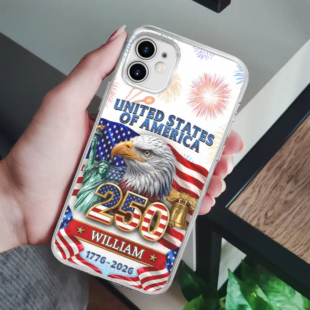 America 250th,Independence Day,Gift For Yourself,Proud,Custom Text - 3D Effect America 250th Anniversary - Personalized Clear Phone Case