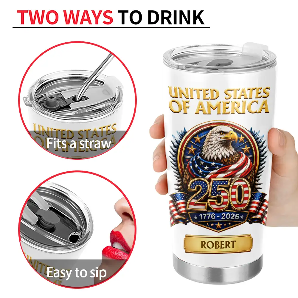 America 250th,Independence Day,Gift For Yourself,Proud,Custom Text - 3D Effect America 250th Anniversary - Personalized Tumbler