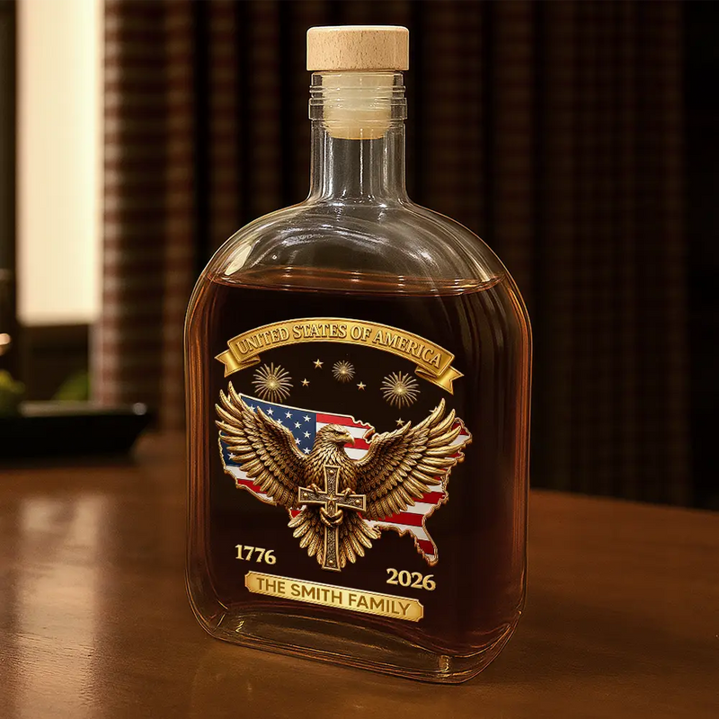 America 250th,Independence Day,Gift For Yourself,Proud,Custom Text - 3D Effect America 250th Anniversary - Personalized Whiskey Bottle