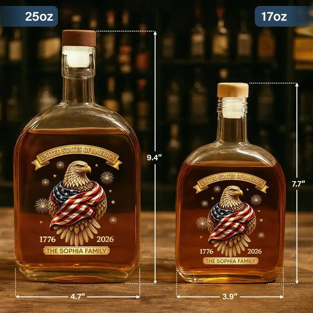 America 250th,Independence Day,Gift For Yourself,Proud,Custom Text - 3D Effect America 250th Anniversary - Personalized Whiskey Bottle