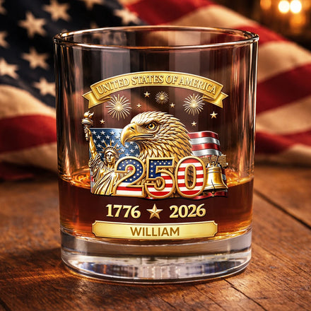 3D Effect America 250th Anniversary - Personalized Whiskey Glass