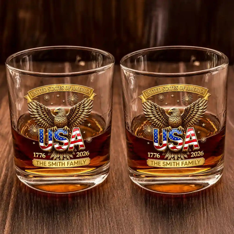 America 250th,Independence Day,Gift For Yourself,Proud,Custom Text - 3D Effect America 250th Anniversary - Personalized Whiskey Glass
