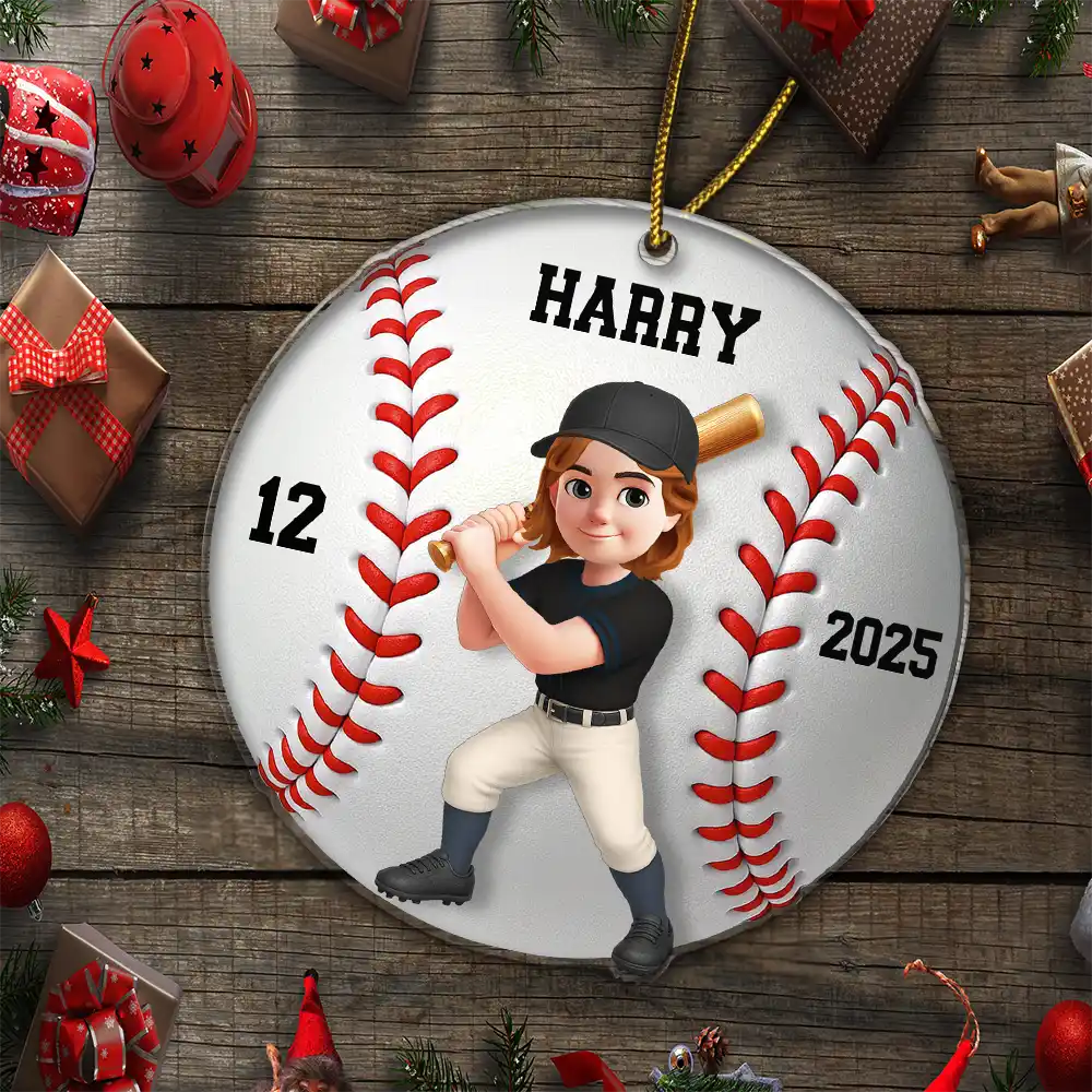 Gift For Yourself, Gift For Women, Gift For Men, Happy, Christmas - 3D Effect Baseball Softball Girl Boy - Personalized Custom Shaped Acrylic Ornament