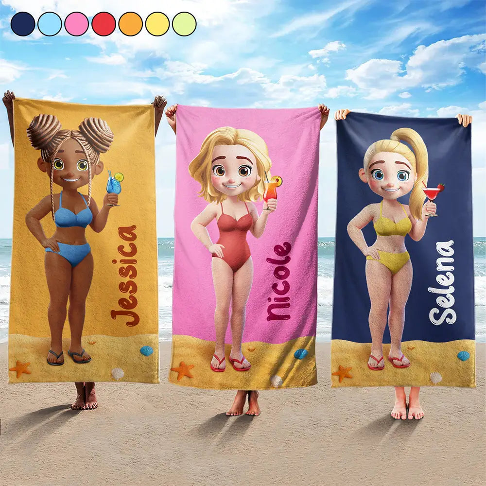 3D Effect Besties Summer - Personalized Beach Towel