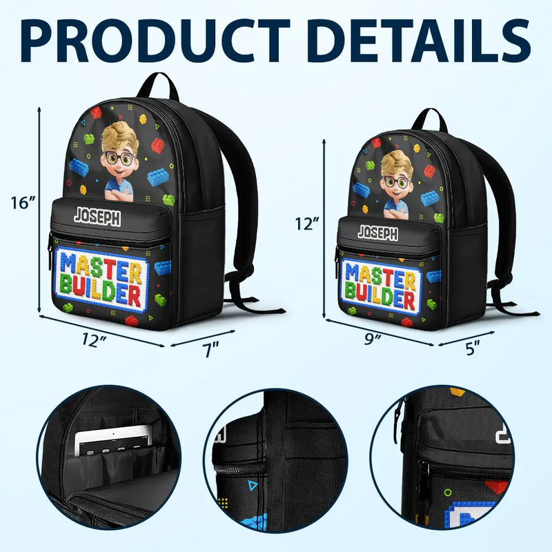 Back To School, Gift For Kids, Top Market, Adorable, Vector - 3D Effect Building Blocks Master Builder - Personalized Canvas Backpack