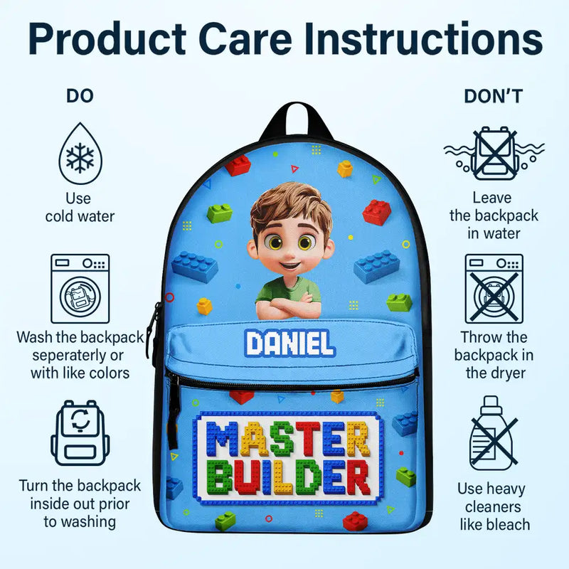 Back To School, Gift For Kids, Top Market, Adorable, Vector - 3D Effect Building Blocks Master Builder - Personalized Canvas Backpack