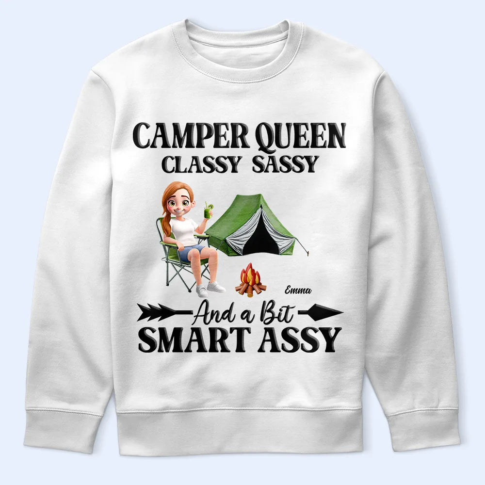 Gift For Yourself,Gift For Women,Happy,Camping - 3D Effect Camper Queen Classy Sassy - Personalized T Shirt