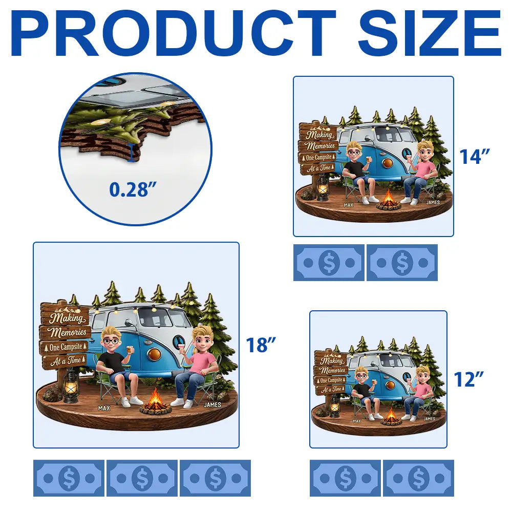 Top Market, Camping, Summer, Gift For Couples, Vector, Happy - 3D Effect Camping Couple Making Memories One Campsite At A Time - Personalized Custom Shaped Wood Sign