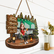 Top Market, Camping, Summer, Gift For Couples, Vector, Happy - 3D Effect Camping Couple Making Memories One Campsite At A Time - Personalized Custom Shaped Wood Sign