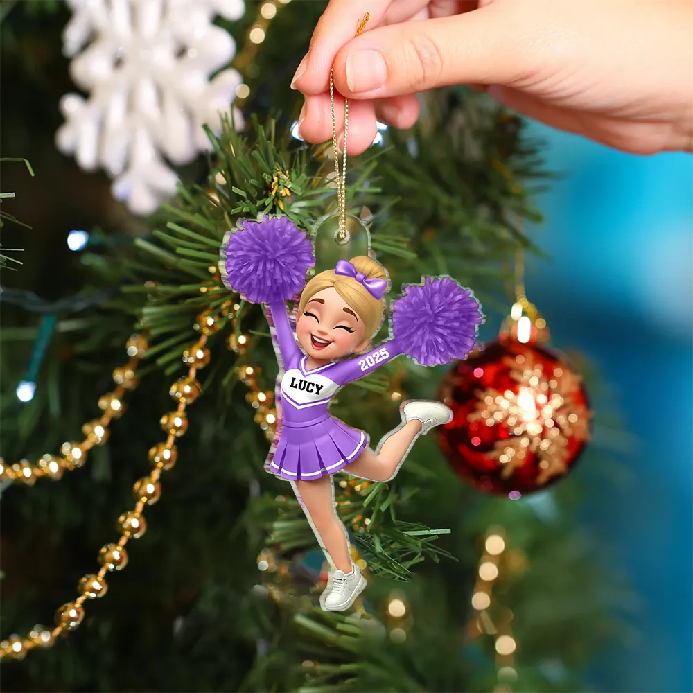 Gift For Yourself, Gift For Women, Gift For Men, Happy, Christmas - 3D Effect Cheerleader - Personalized Custom Shaped Acrylic Ornament