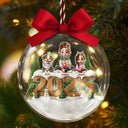 Family,Gift For Couples,Dog Couple,Cat Couple,Pet Couple,Old Couples,LGBT,Single Mom,Single Dad,Happy - 3D Effect Christmas Family And Dog Cat - Personalized 3D Acrylic Ball Ornament