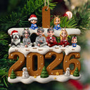 3D Effect Christmas Family And Dog Cat - Personalized Custom Shaped Wooden Ornament