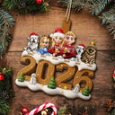 3D Effect Christmas Family And Dog Cat - Personalized Custom Shaped Wooden Ornament