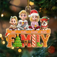 Family,Parents,Gift For Kids,Pet Lovers,Dog Lovers,Cat Lovers,Happy,Christmas - 3D Effect Christmas Family Cookie - Personalized Custom Shaped Acrylic Ornament
