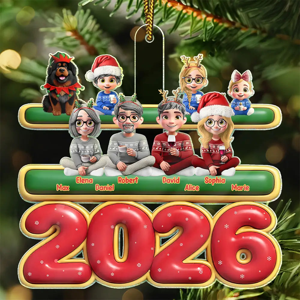 Christmas,Cozy,Family,Vector - 3D Effect Christmas Family Gathered Together - Personalized Custom Shaped Acrylic Ornament