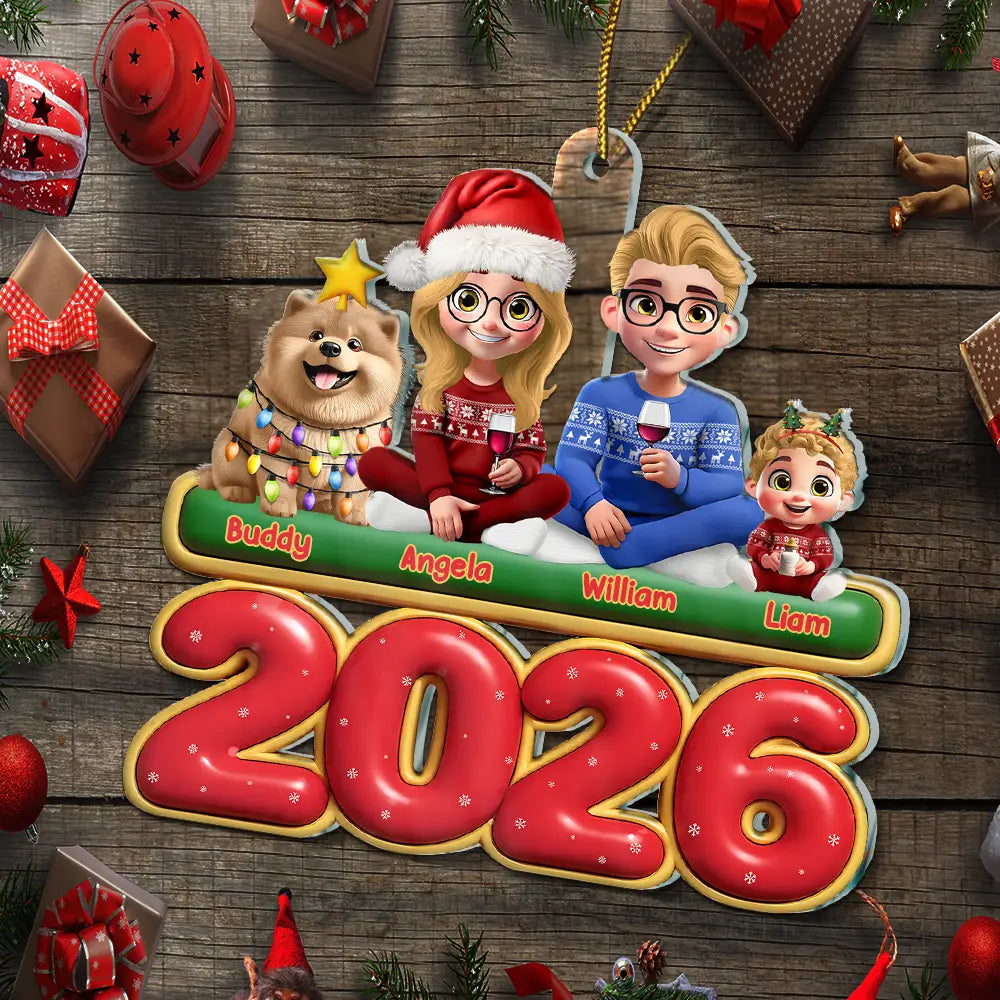 Christmas,Cozy,Family,Vector - 3D Effect Christmas Family Gathered Together - Personalized Custom Shaped Acrylic Ornament