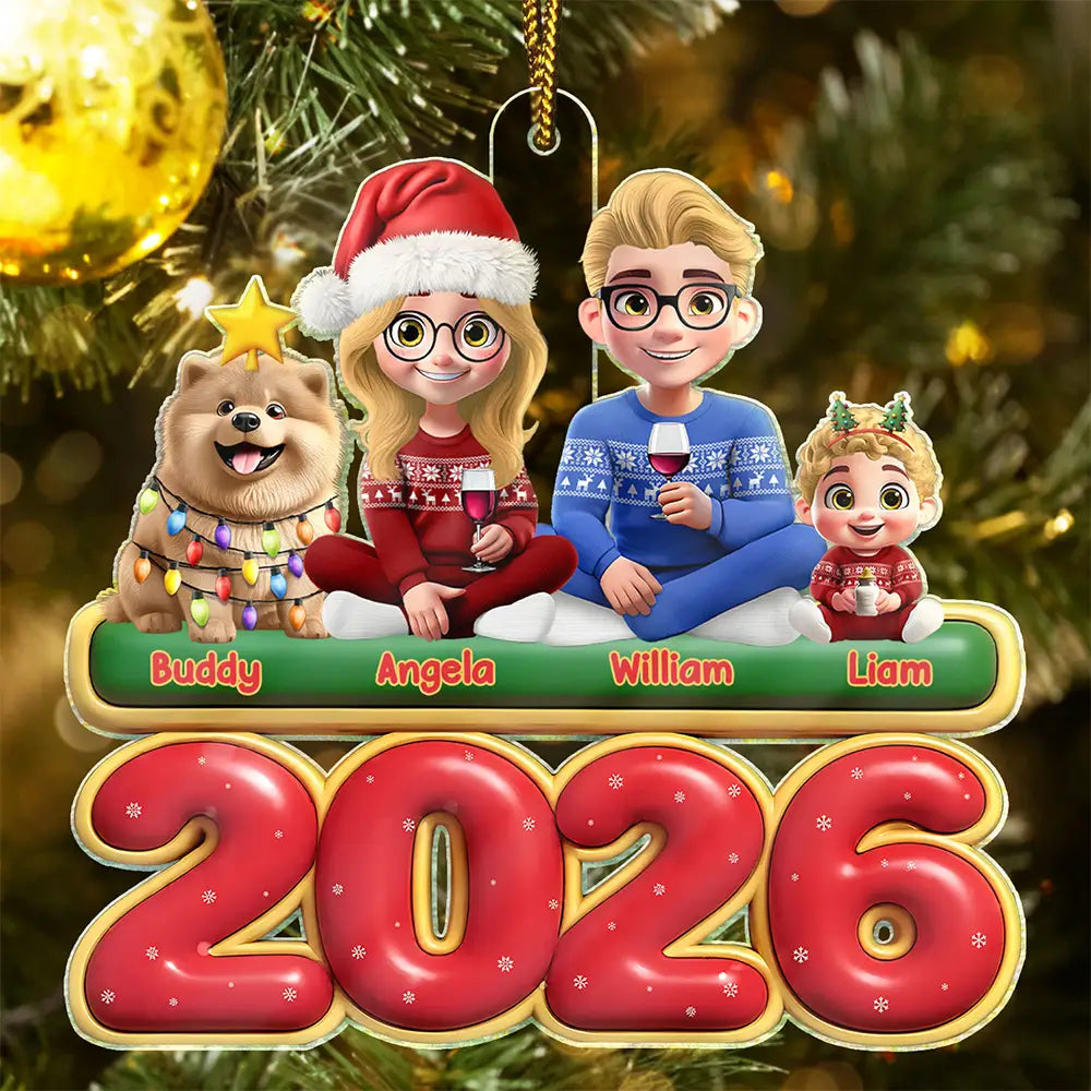 Christmas,Cozy,Family,Vector - 3D Effect Christmas Family Gathered Together - Personalized Custom Shaped Acrylic Ornament
