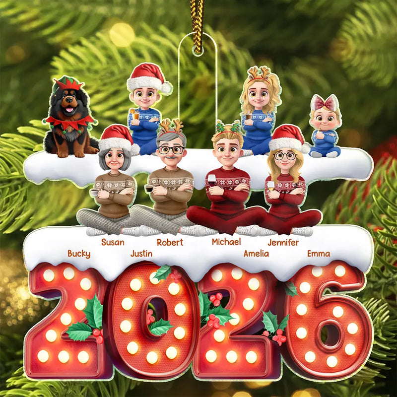 Christmas, Cozy, Family, Vector - 3D Effect Christmas Family Marquee - Personalized Custom Shaped Acrylic Ornament