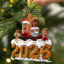 Christmas,Cozy,Family,Vector - 3D Effect Christmas Family Sitting Together - Personalized Custom Shaped Wooden Ornament