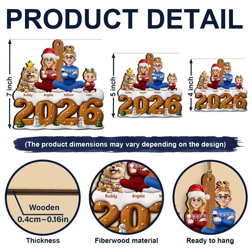 Christmas,Cozy,Family,Vector - 3D Effect Christmas Family Sitting Together - Personalized Custom Shaped Wooden Ornament