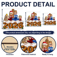 Christmas,Cozy,Family,Vector - 3D Effect Christmas Family Sitting Together - Personalized Custom Shaped Wooden Ornament