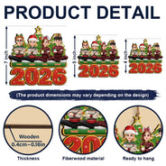 Christmas, Cozy, Family, Vector - 3D Effect Christmas Family Sitting With Dogs & Cats - Personalized Custom Shaped Wooden Ornament