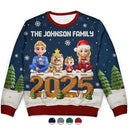 Family,Gift For Grandparents,Parents,Gift For Kids,Happy,Christmas,Non-Eng - 3D Effect Christmas Sitting Family - Personalized Unisex Ugly Sweater