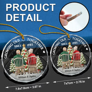 Gift For Couples, Old Couples, Gift For Husband, Gift For Wife, Love, Christmas - 3D Effect Couple Growing Old Together - Personalized Circle Glass Ornament