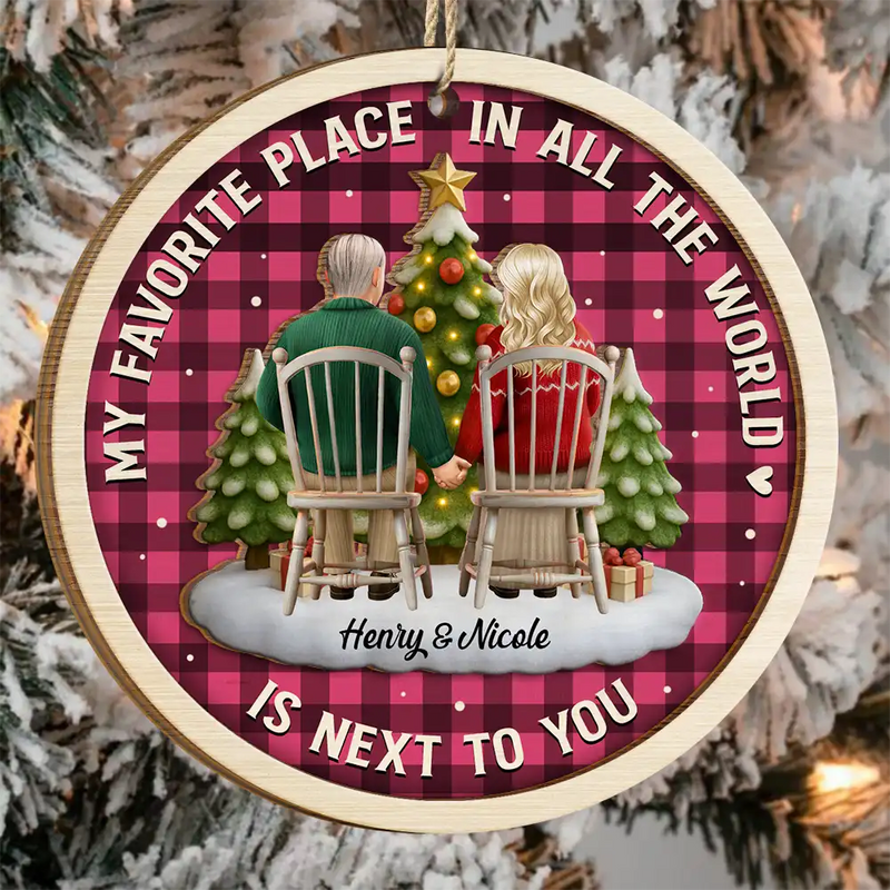 Gift For Couples, Old Couples, Love, Christmas - 3D Effect Couple My Favorite Place - Personalized 2-Layered Wooden Ornament