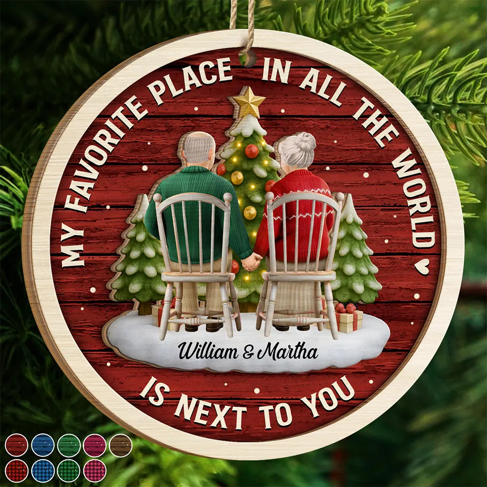 Gift For Couples, Old Couples, Love, Christmas - 3D Effect Couple My Favorite Place - Personalized 2-Layered Wooden Ornament