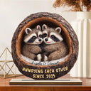 Gift For Couples,Gift For Women,Gift For Men,Gift For Boyfriend,Gift For Girlfriend,Gift For Wife,Gift For Husband,Funny,Love - 3D Effect Couple Raccoon Annoying Each Other - Personalized Custom Shaped 2-Layered Wooden Plaque