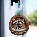 Gift For Couples,Gift For Women,Gift For Men,Gift For Boyfriend,Gift For Girlfriend,Gift For Wife,Gift For Husband,Funny,Love - 3D Effect Couple Raccoon Annoying Each Other - Personalized Wooden Keychain