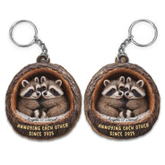 Gift For Couples,Gift For Women,Gift For Men,Gift For Boyfriend,Gift For Girlfriend,Gift For Wife,Gift For Husband,Funny,Love - 3D Effect Couple Raccoon Annoying Each Other - Personalized Wooden Keychain