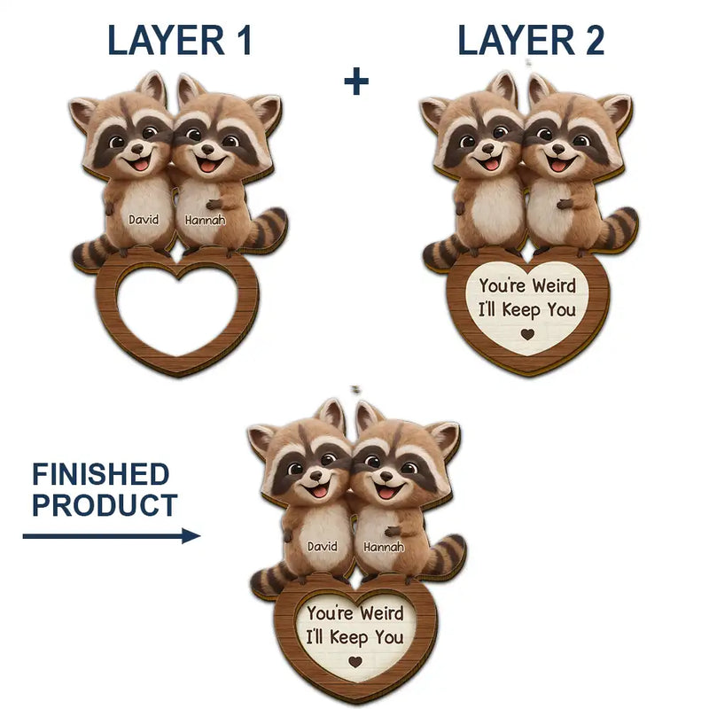 Gift For Couples, Gift For Women, Gift For Men, Gift For Boyfriend, Gift For Girlfriend, Gift For Wife, Gift For Husband, Funny, Love - 3D Effect Couple Raccoon You're Weird I'll Keep You - Personalized Custom Shaped Car Visor Clip