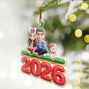 3D Effect Couple Sitting With Dogs - Personalized Custom Shaped Acrylic Ornament