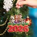3D Effect Couple Sitting With Dogs - Personalized Custom Shaped Acrylic Ornament