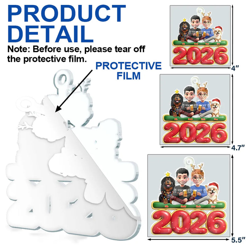 3D Effect Couple Sitting With Dogs - Personalized Custom Shaped Acrylic Ornament