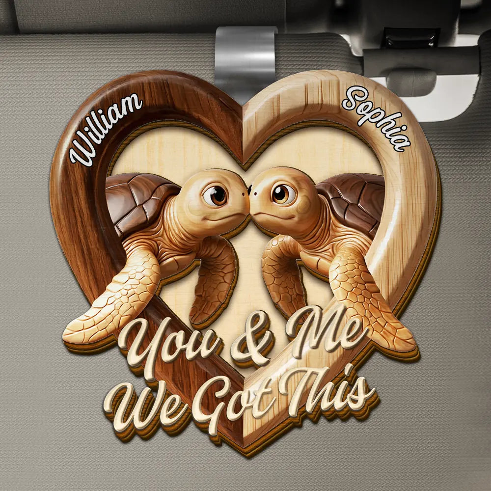 Gift For Couples, LGBT, Gift For Women, Gift For Men, Love - 3D Effect Couple Turtles You & Me We Got This - Personalized Custom Shaped Car Visor Clip