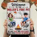 Old Couples,Gift For Husband,Gift For Wife,Gift For Boyfriend,Gift For Girlfriend,Camping,Campsite,Happy - 3D Effect Couple Welcome To Our Fire Pit - Personalized Classic Metal Signs