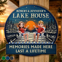 Outdoor Decor, Gift For Couples, Vector, Happy - 3D Effect Couple Welcome To Our Lake House - Personalized Custom Shaped Wood Sign