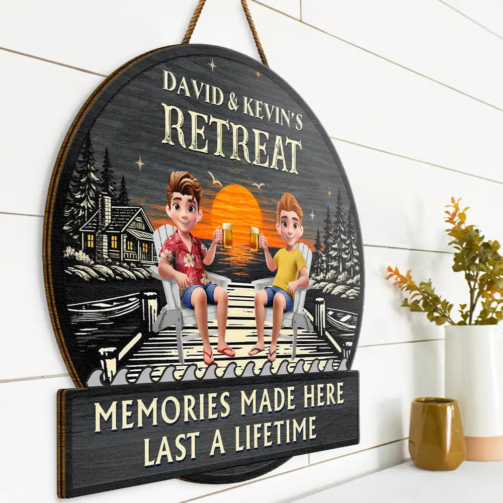 Outdoor Decor, Gift For Couples, Vector, Happy - 3D Effect Couple Welcome To Our Lake House - Personalized Custom Shaped Wood Sign
