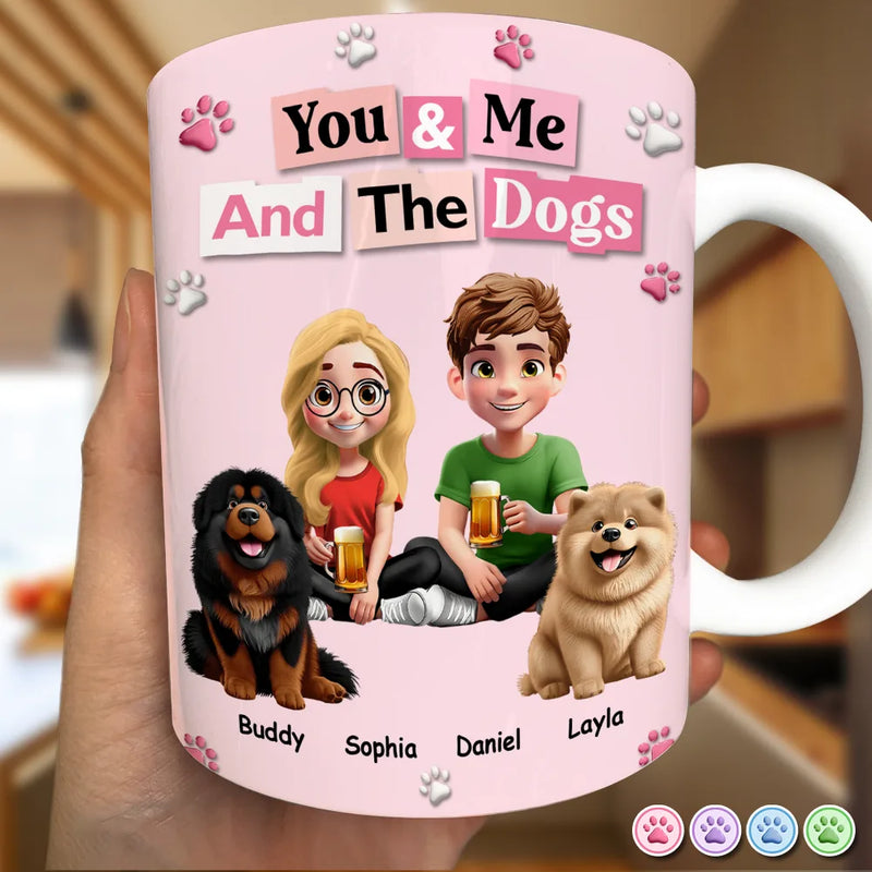 Pet Couple,Pet Lovers,Pet Mom,Pet Dad,Dog Lovers,Dog Mom,Dog Dad,Dog Couple,Cat Lovers,Cat Mom,Cat Dad,Cat Couple,Gift For Couples,Happy - 3D Effect Couple You & Me And The Dogs Cats - Personalized White Edge-to-Edge Mug