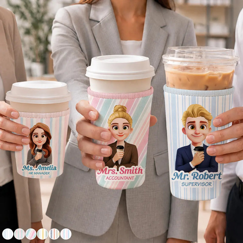 Officer,Vector,Happy - 3D Effect Coworker Boss Teacher With Name - Personalized Iced Coffee Sleeve