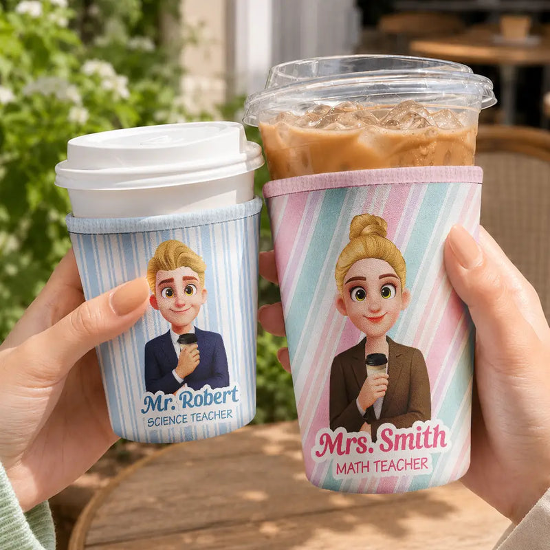 Officer,Vector,Happy - 3D Effect Coworker Boss Teacher With Name - Personalized Iced Coffee Sleeve
